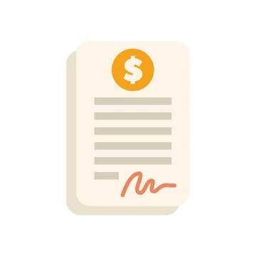 Signed financial document with dollar coin icon illustrating money agreement Stock Illustration
