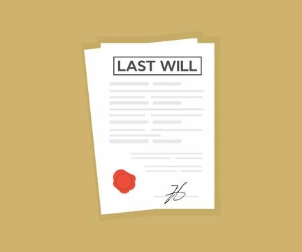 Signed last will. Document with stamp. Notarized testament logo design. Stock Illustration
