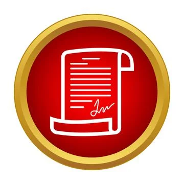 Signed legal contract document icon in red button Stock Illustration