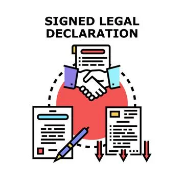 Signed legal declaration process with agreement and document submission Stockillustratie