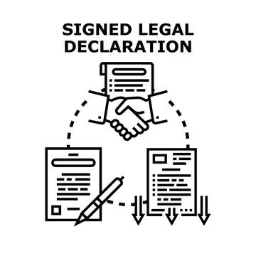 Signed legal declaration process with agreement and document submission Stock Illustration