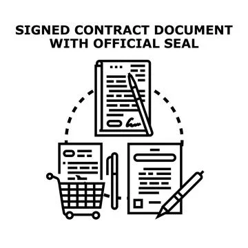 Signing business contract document with official seal 스톡 일러스트