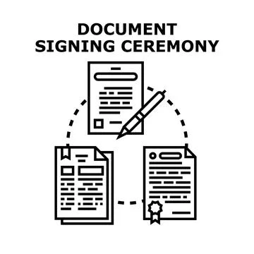 Signing ceremony document contract agreement concept Stock Illustration