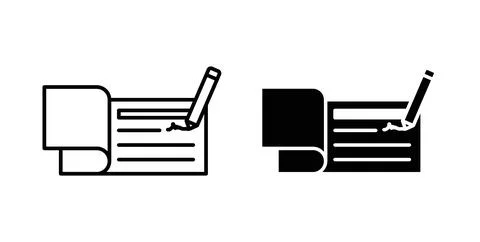 Signing cheque icon in black and white. vector icon pack for websites Stock Illustration