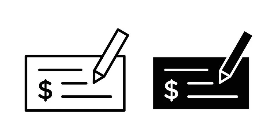 Signing cheque icon solid, line, and editable vector set. Stockillustratie