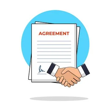 Signing Contract and Handshake Vector Illustration. Stock Illustration