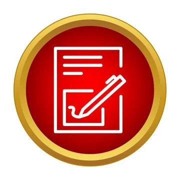 Signing contract document with pen icon on red button Stock Illustration
