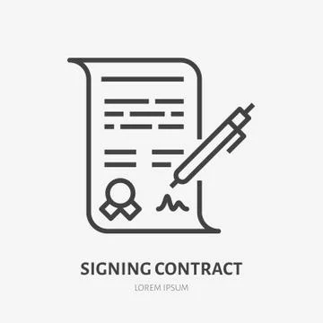 Signing contract flat line icon. Signature sign. Thin linear logo for financial Stock Illustration