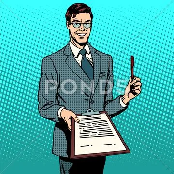 Signing contract signature document Stock Illustration