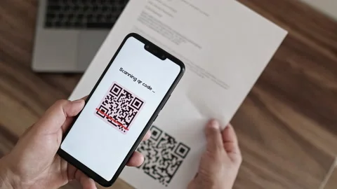 Signing Contract Using Online Sign By Qr Code or Bar Code Technology. Online Stock Footage 197430882