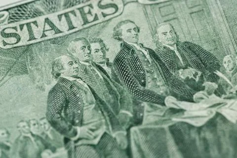 Signing declaration of independence from us two dollar bill macro Stock Photos