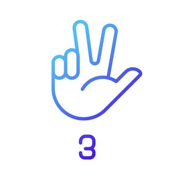 Signing digit three in ASL pixel perfect gradient linear vector icon Ilustração Stock
