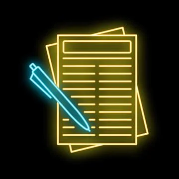 Signing document agreement form paperwork neon icon Stock Illustration