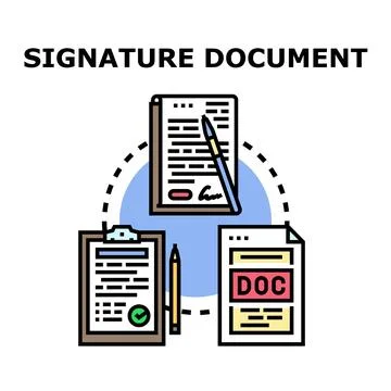Signing document concept with digital paperwork approval process Stock Illustration