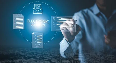 Signing electronic documents on digital documents Online, businessman with co Stock Photos