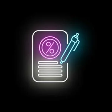 Signing financial agreement contract percent discount neon icon Stock Illustration