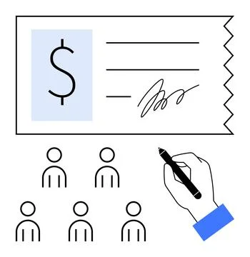 Signing a Financial Document to Represent Payment Commitment to a Group of .. Stock Illustration