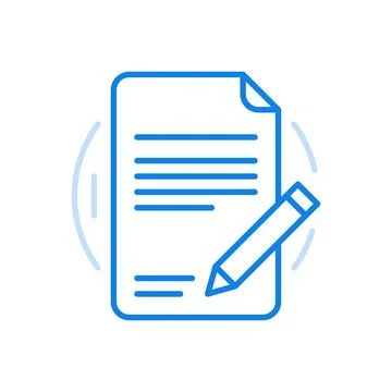 Signing statement vector line icon. Sheet of paper with terms deal and pencil Stock Illustration
