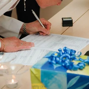 Signing the wedding contract Stock Photos
