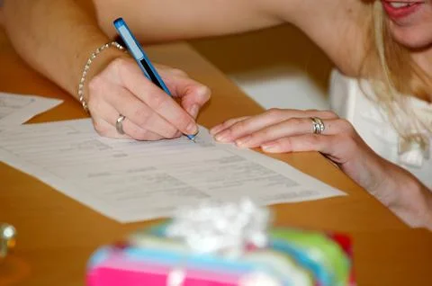 Signing the wedding contract Stock Photos