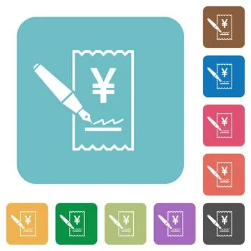 Signing Yen cheque rounded square flat icons Stock Illustration