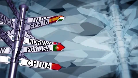 Signpost With Arrows Pointing Countries Loop  Background Stock Footage 248620891