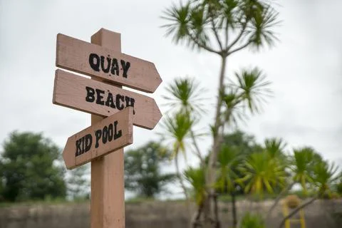 A Signpost to the beach Stock Photos
