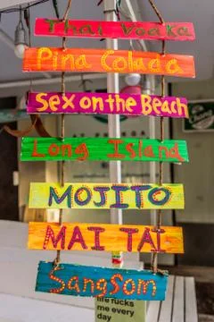 Signpost for different drinks Stock Photos