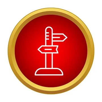 Signpost icon showing direction arrows in red circle Stock Illustration