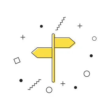 Signpost icon vector. Yellow road sign icon with geometric shapes on white Stock Illustration