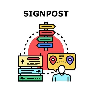 Signpost illustration finding direction navigation choosing path Stock Illustration