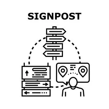 Signpost illustration finding direction navigation choosing path Stock Illustration