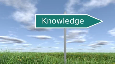 Signpost with Knowledge wording. 3D rendering. Stock Illustration