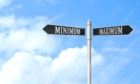 Signpost with Maximum and Minimum arrows pointing in different directions a.. Stock Photos