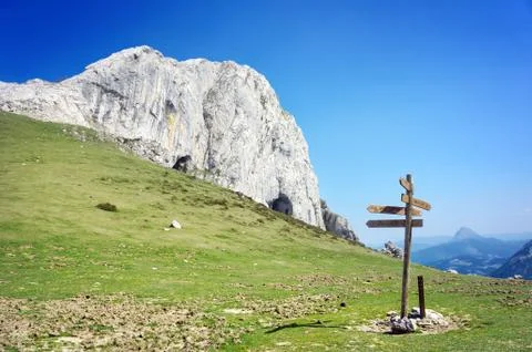 Signpost in the mountain Stock Photos