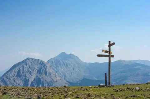 Signpost in the mountain Stock Photos