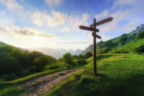 Signpost in the mountain Stock Photos