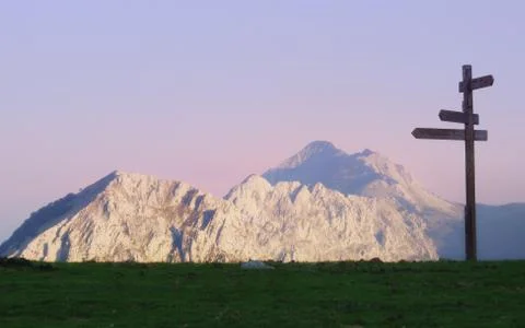 Signpost in the mountain Stock Photos