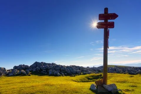 Signpost in the mountain Stock Photos