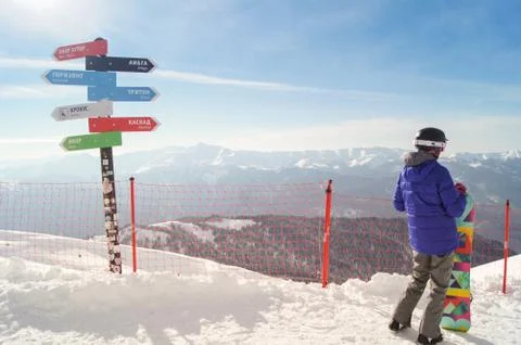 Signpost in the mountains. Stock Photos