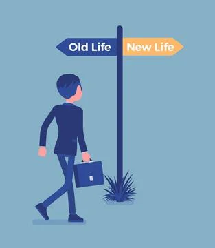 Signpost pole to direct man, old and new life choice Stock Illustration