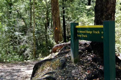 Signpost for the St Arnaud Range Track Stock Photos