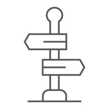 Signpost thin line icon, way and direction, guidepost sign, vector graphics, a Stock Illustration