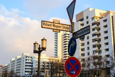 Signpost with waymark in berlin Stock Photos