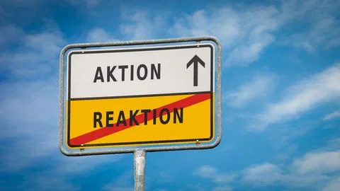 Signposts the direct way to Action versus Reaction 스톡 사진