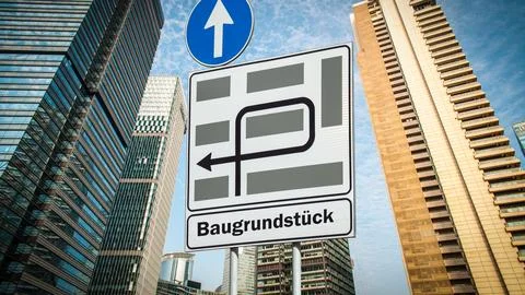 Signposts the direct way to building plot Stock Photos