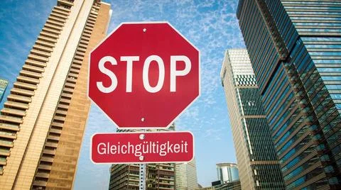 Signposts the direct way to Commitment versus Indifference - BILDMONTAGE A... Stock Photos