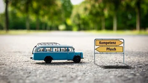 Signposts the direct way to competence versus bungling Stock Photos