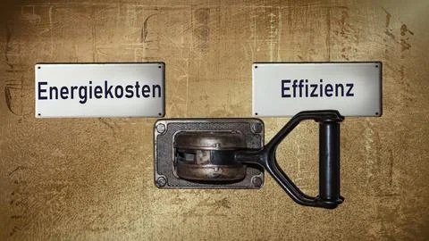 Signposts the direct way to Efficiency versus Energy Cost Stock Photos
