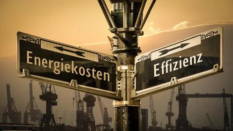 Signposts the direct way to Efficiency versus Energy Cost Stock Photos